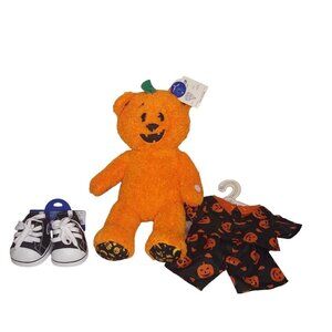Build-A-Bear Pumpkin Glow Bear Bundle Shoes & Jack-O-Lantern Outfit 17in